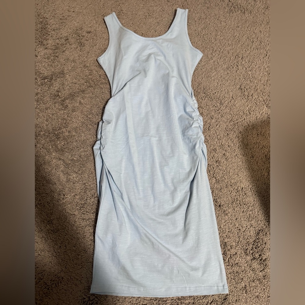 Light Blue Maternity Ruched Midi Dress